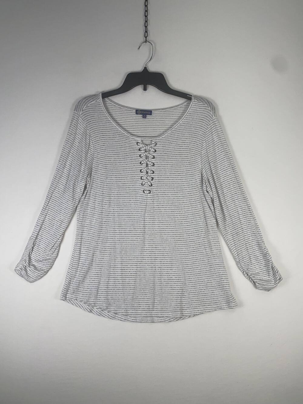 Democracy T-shirt Womens Medium White Striped Long Sleeve Lace Up Jersey